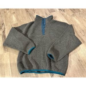 Vintage L.L. Bean Women’s Fleece Snap Pullover Gray Teal Size Large